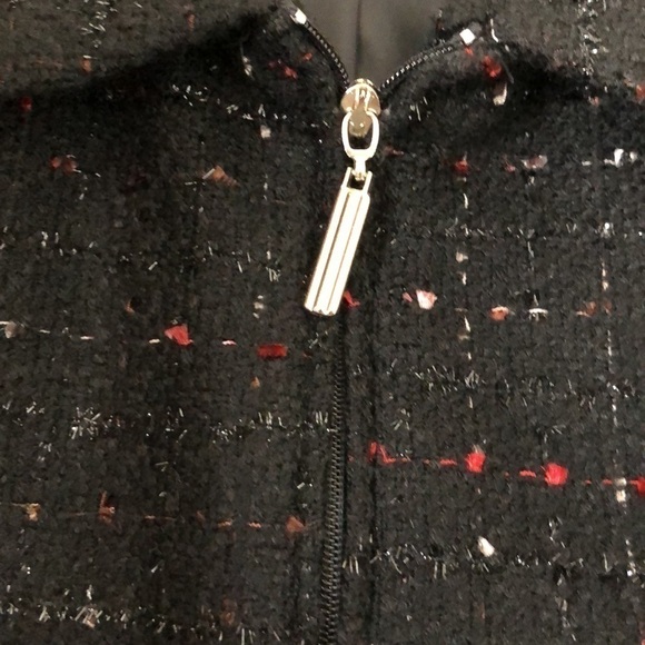 NEW - SAG HARBOR Black, Red, White Tweed Zip Front Blazer w/ Pockets - Size 12P - Picture 4 of 6